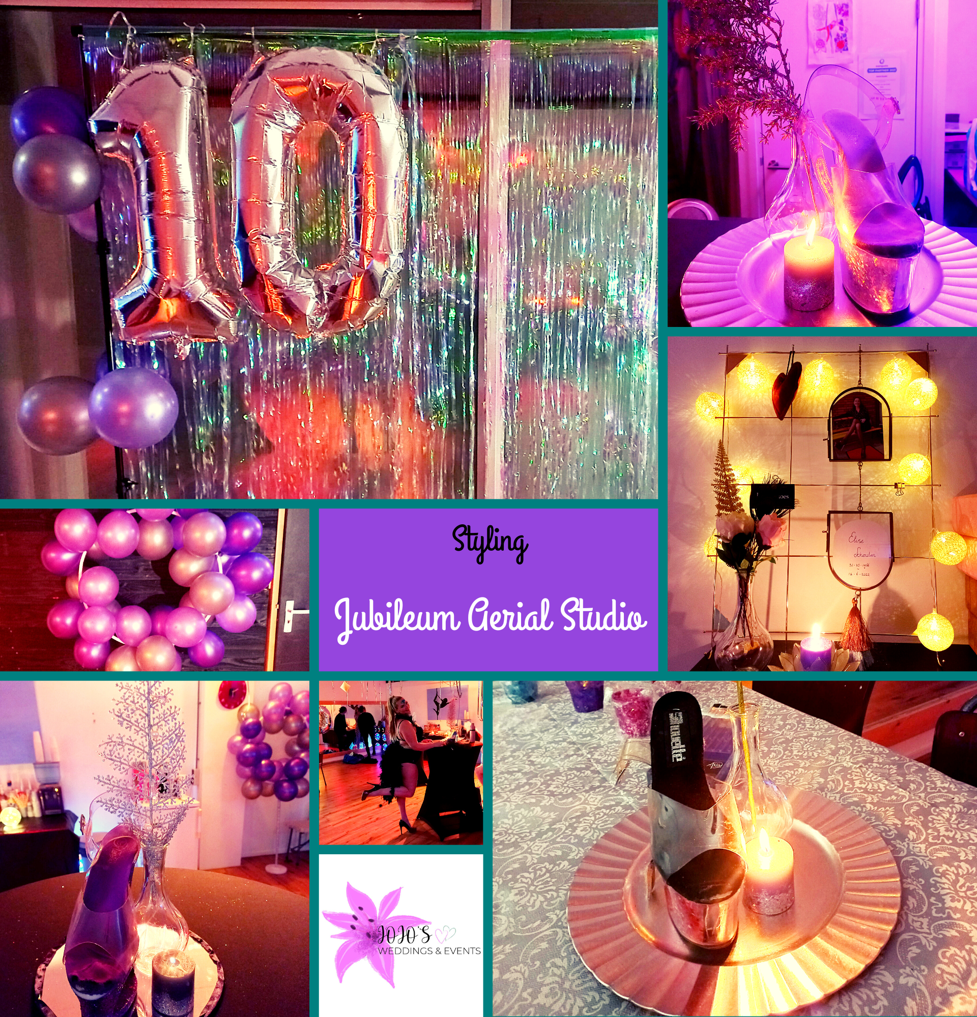 Collage van een jubileumfeest in glitter thema